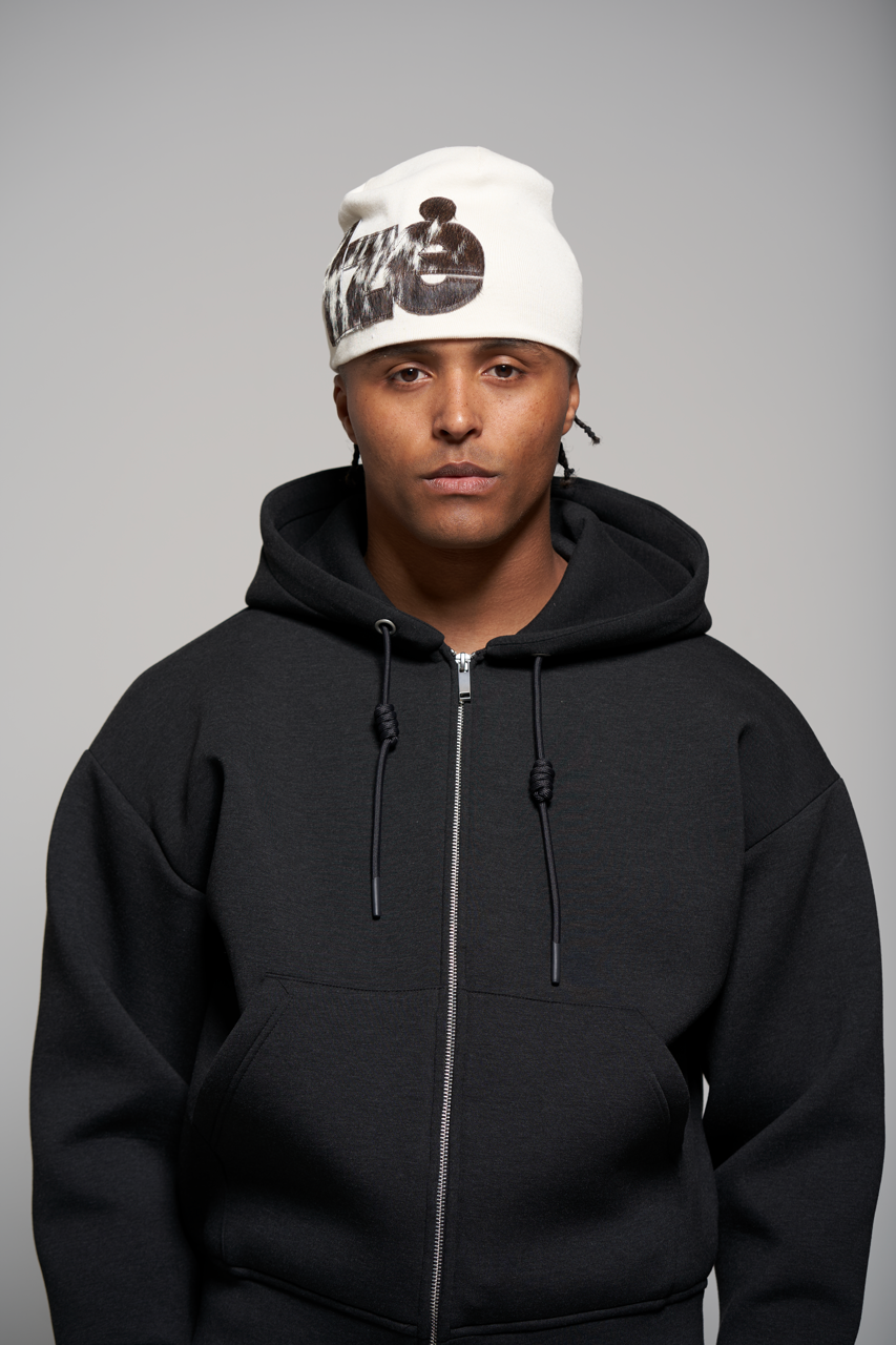 beige cowhide beanie